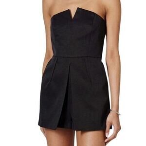 Topshop Black Strapless Structured V Front Pleats Pockets Back Zip Romper 6